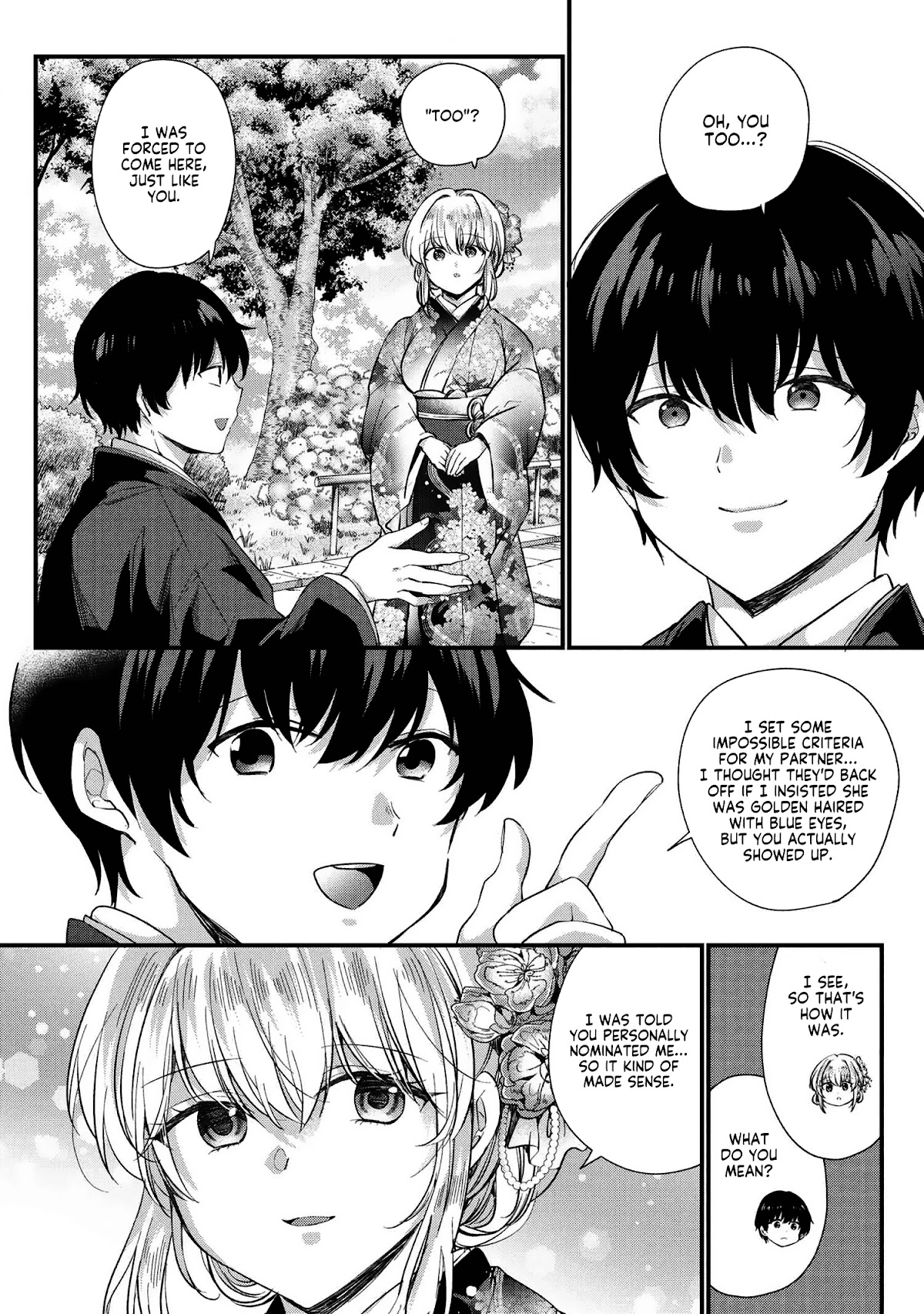 About that time I didn't want to have a matchmaking interview, so I set some impossible conditions and then my classmate showed up chapter 1 page 16