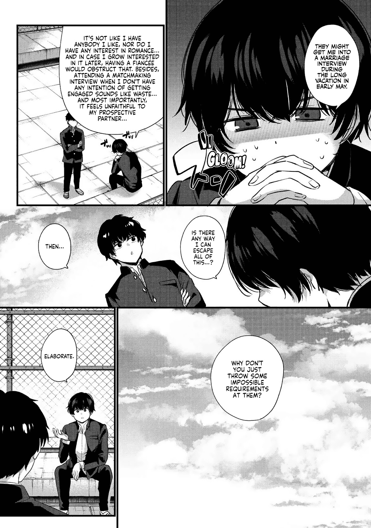 About that time I didn't want to have a matchmaking interview, so I set some impossible conditions and then my classmate showed up chapter 1 page 5