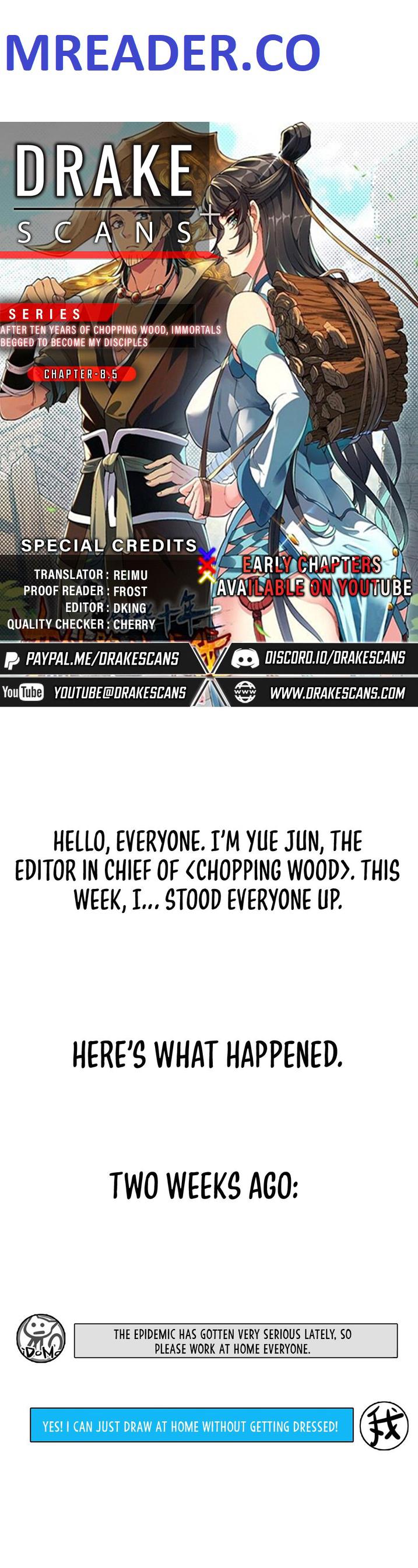 After Ten Years of Chopping Wood, Immortals Begged To Become My Disciples chapter 8.5 page 1