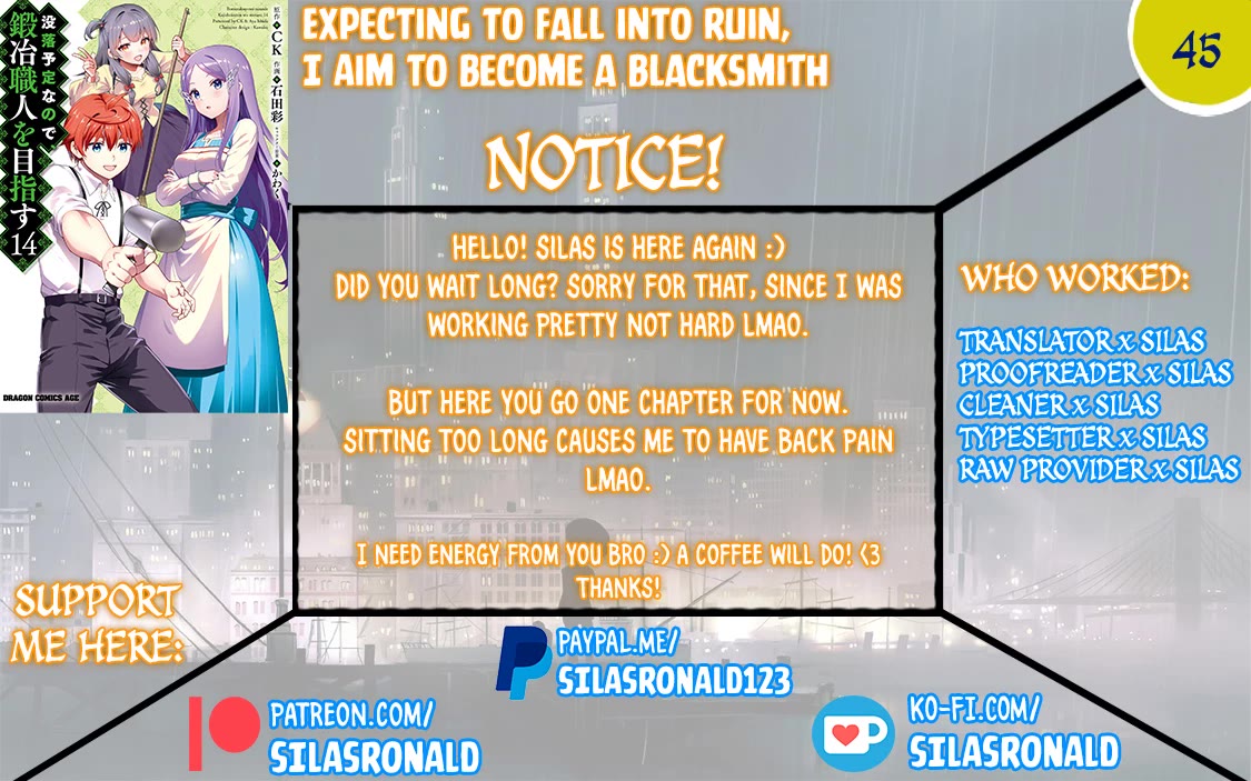 Botsuraku Youtei Nanode, Kajishokunin wo Mezasu chapter 45 page 1