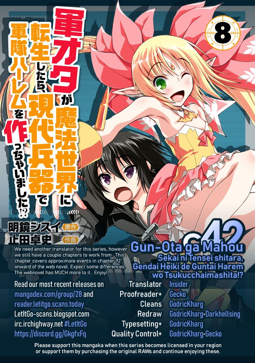 Gun-Ota ga Mahou Sekai ni Tensei shitara, Gendai Heiki de Guntai Harem wo Tsukucchaimashita!? chapter 42 page 1