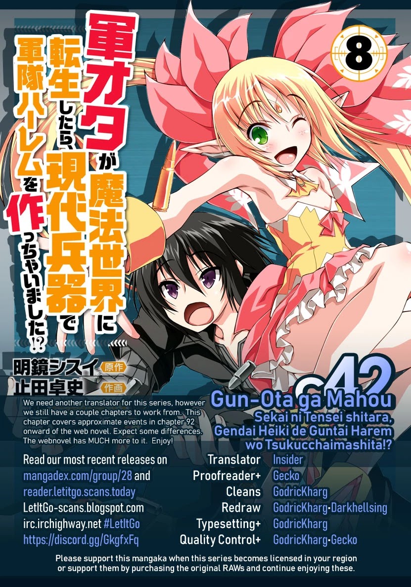 Gunota ga Mahou Sekai ni Tensei Shitara, Gendai Heiki de Guntai Harem o Tsukucchaimashita!? chapter 42 page 1