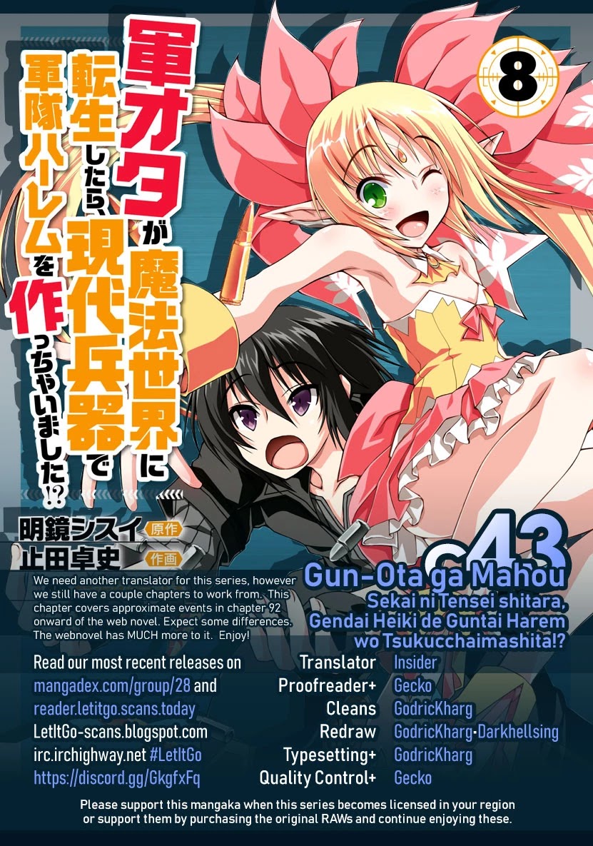 Gunota ga Mahou Sekai ni Tensei Shitara, Gendai Heiki de Guntai Harem o Tsukucchaimashita!? chapter 43 page 1