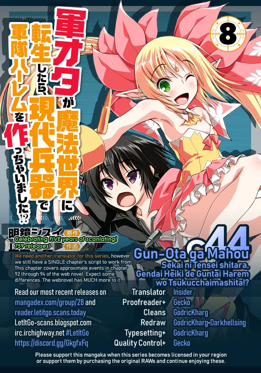 Gunota ga Mahou Sekai ni Tensei Shitara, Gendai Heiki de Guntai Harem o Tsukucchaimashita!? chapter 44 page 1