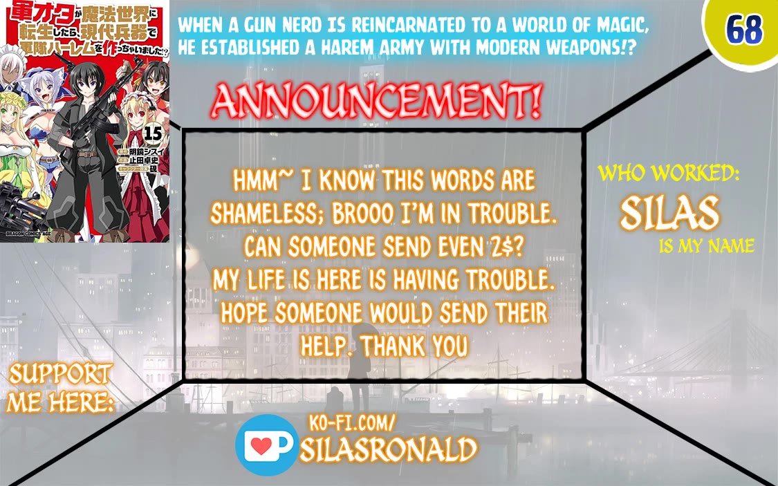 Gunota ga Mahou Sekai ni Tensei Shitara, Gendai Heiki de Guntai Harem o Tsukucchaimashita!? chapter 68 page 1