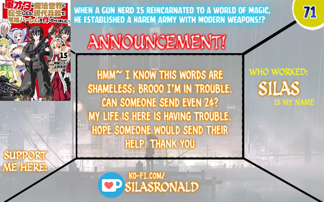 Gunota ga Mahou Sekai ni Tensei Shitara, Gendai Heiki de Guntai Harem o Tsukucchaimashita!? chapter 71 page 1