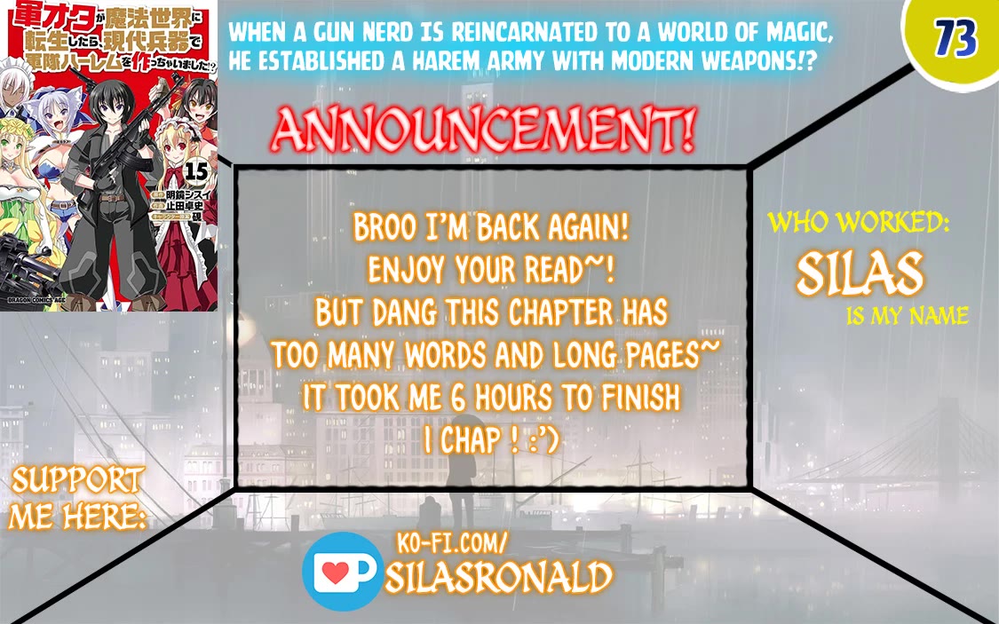 Gunota ga Mahou Sekai ni Tensei Shitara, Gendai Heiki de Guntai Harem o Tsukucchaimashita!? chapter 73 page 1