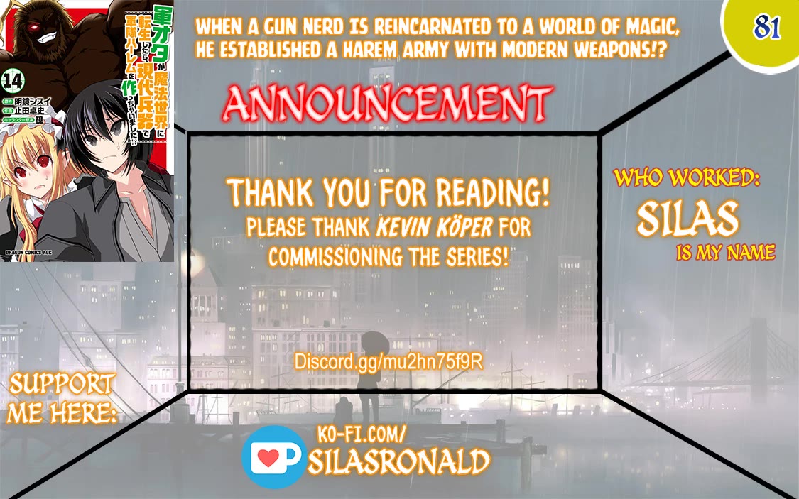 Gunota ga Mahou Sekai ni Tensei Shitara, Gendai Heiki de Guntai Harem o Tsukucchaimashita!? chapter 81 page 1