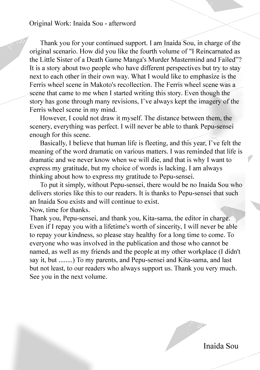 I Reincarnated as the Little Sister of a Death Game Manga's Murder Mastermind and Failed chapter 17 page 28