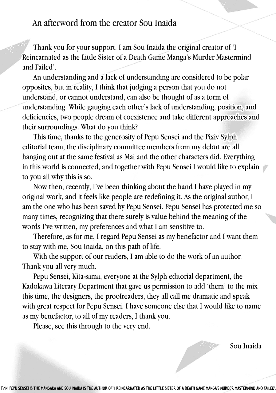 I Reincarnated as the Little Sister of a Death Game Manga's Murder Mastermind and Failed chapter 21 page 42