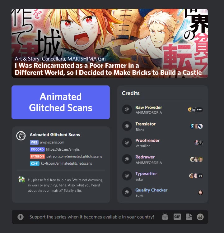 I Was Reincarnated as a Poor Farmer in a Different World, so I Decided to Make Bricks to Build a Castle chapter 20 page 1