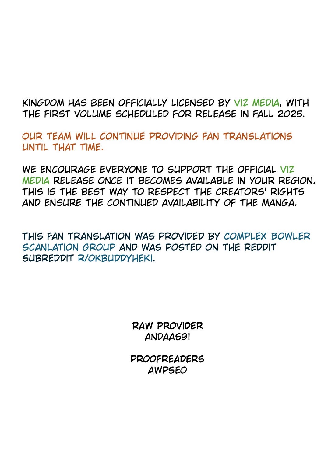 Kingdom chapter 843 page 1