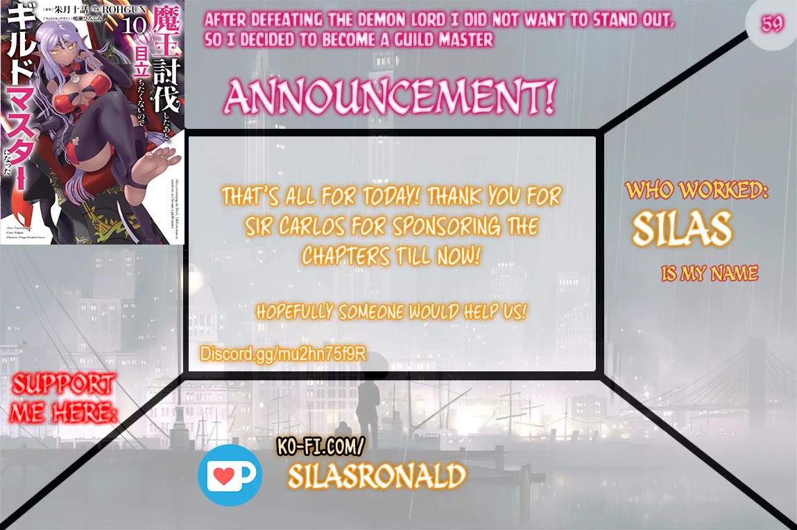 Maou Toubatsu Shita Ato, Medachitakunai node Guild Master ni Natta chapter 59 page 1