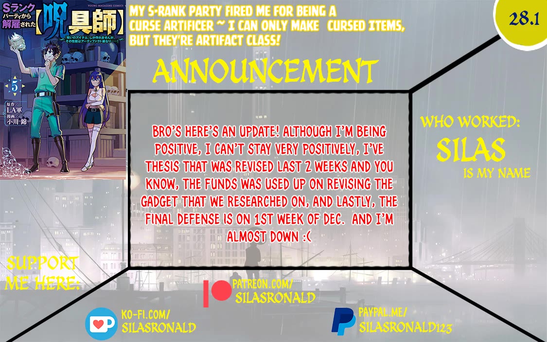 My S-Rank Party Fired Me for Being a Cursificer ~ I Can Only Make “Cursed Items”, but They're Artifact Class! chapter 28.1 page 1