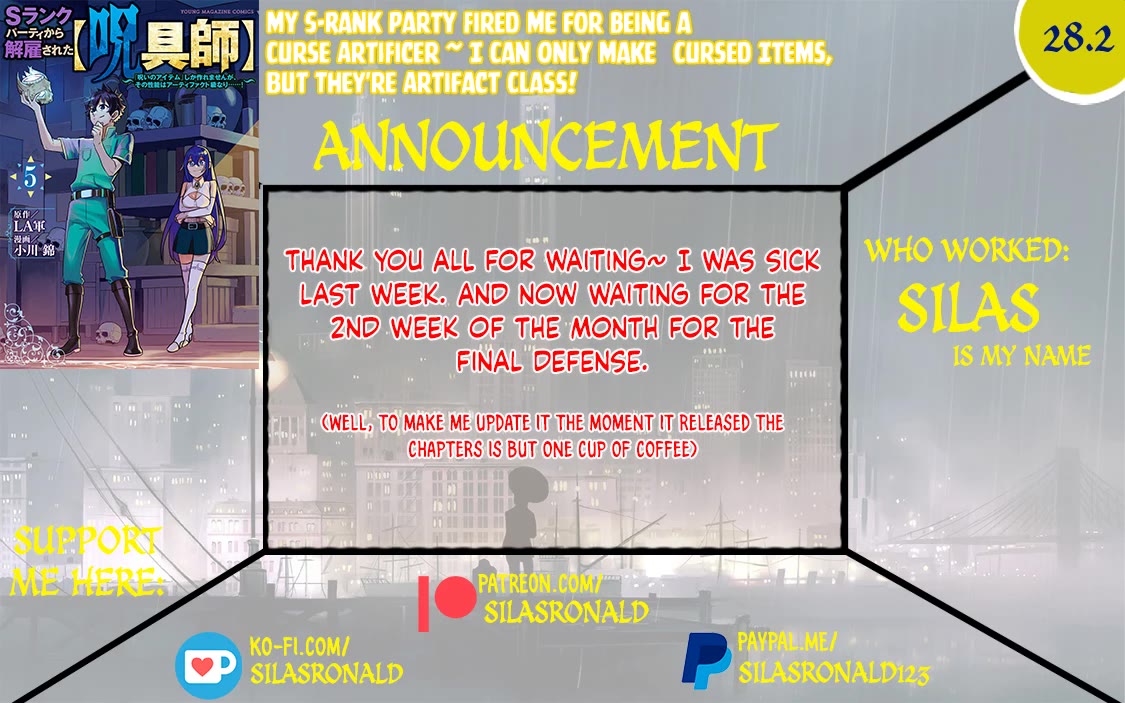 My S-Rank Party Fired Me for Being a Cursificer ~ I Can Only Make “Cursed Items”, but They're Artifact Class! chapter 28.2 page 1