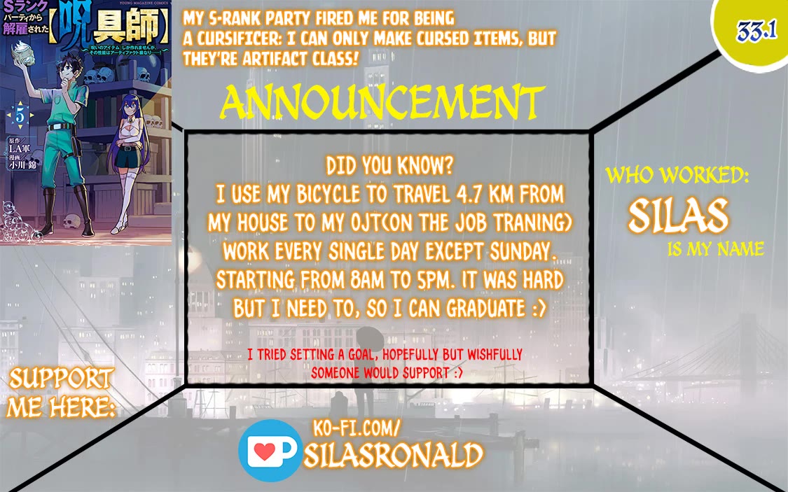 My S-Rank Party Fired Me for Being a Cursificer ~ I Can Only Make “Cursed Items”, but They're Artifact Class! chapter 33.1 page 1