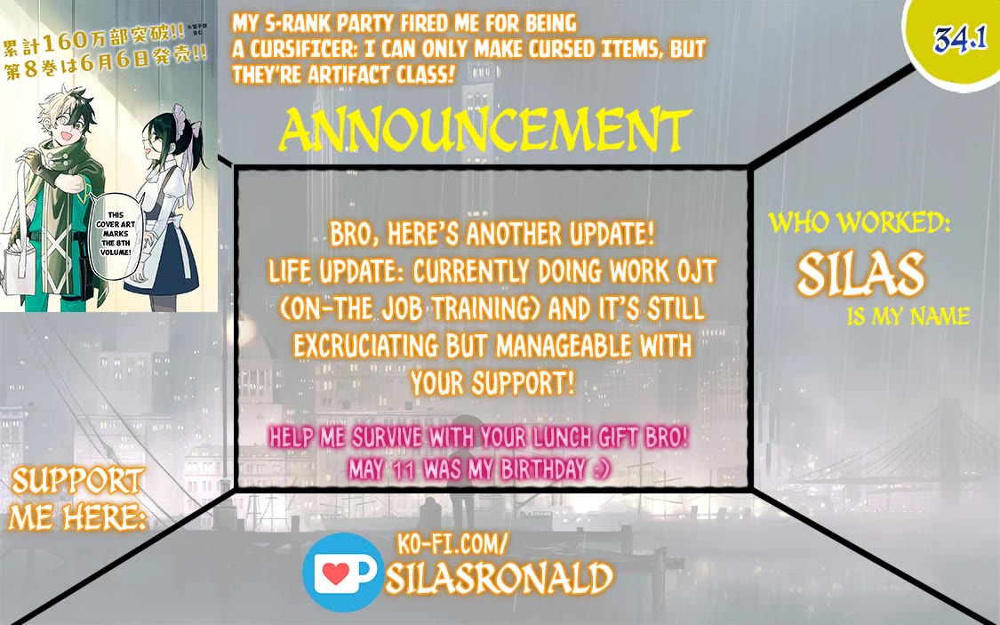 My S-Rank Party Fired Me for Being a Cursificer ~ I Can Only Make “Cursed Items”, but They're Artifact Class! chapter 34.1 page 1