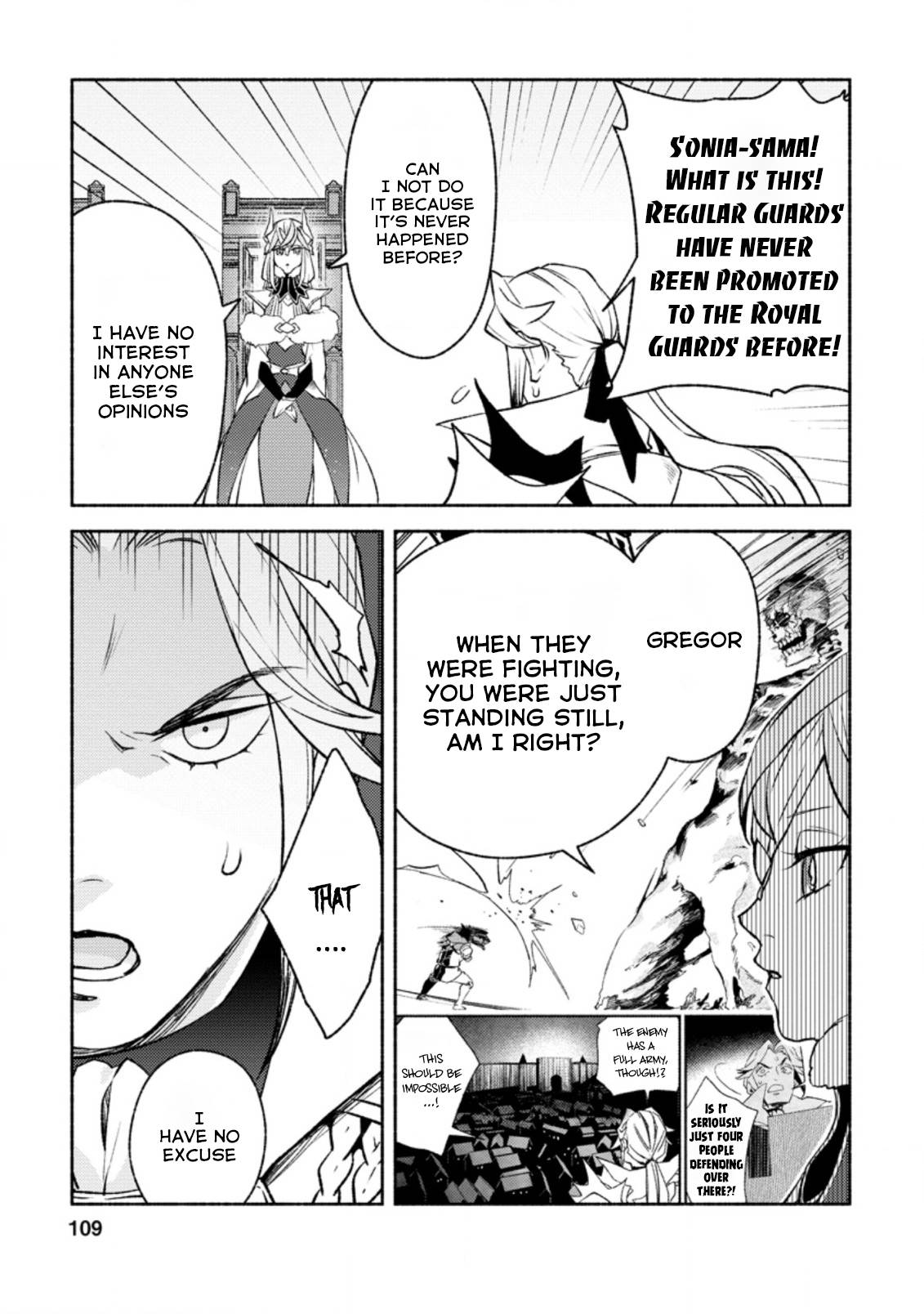 Sono Monban, Saikyou Nitsuki: Tsuihou Sareta Bougyo Ryoku 9999 no Senshi, Outo no Monban Toshite Musou Suru chapter 14.2 page 8