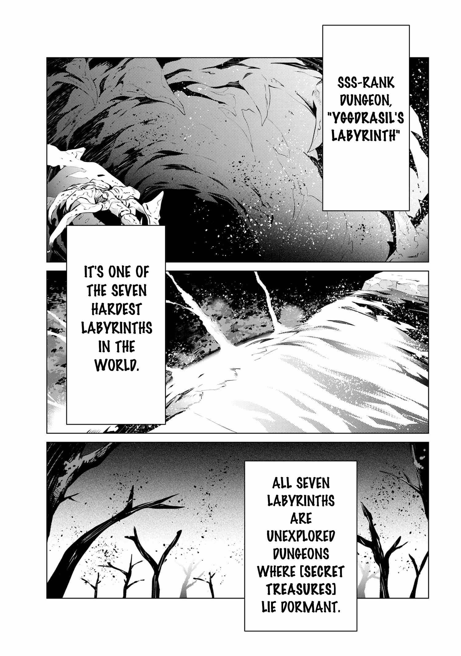 SSS-Rank Dungeon de Knife Ippon Tewatasare Tsuihou Sareta Shiro Madoushi: Yggdrasil no Noroi ni yori Jakuten de aru Maryoku Fusoku wo Kokufuku-shi Sekai Saikyou e to Itaru chapter 1 page 4