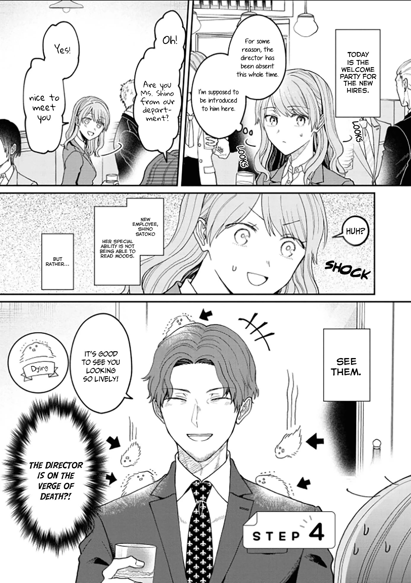 The New-Hire Who Could "Read" Emotions and the Unsociable Senpai chapter 4 page 1