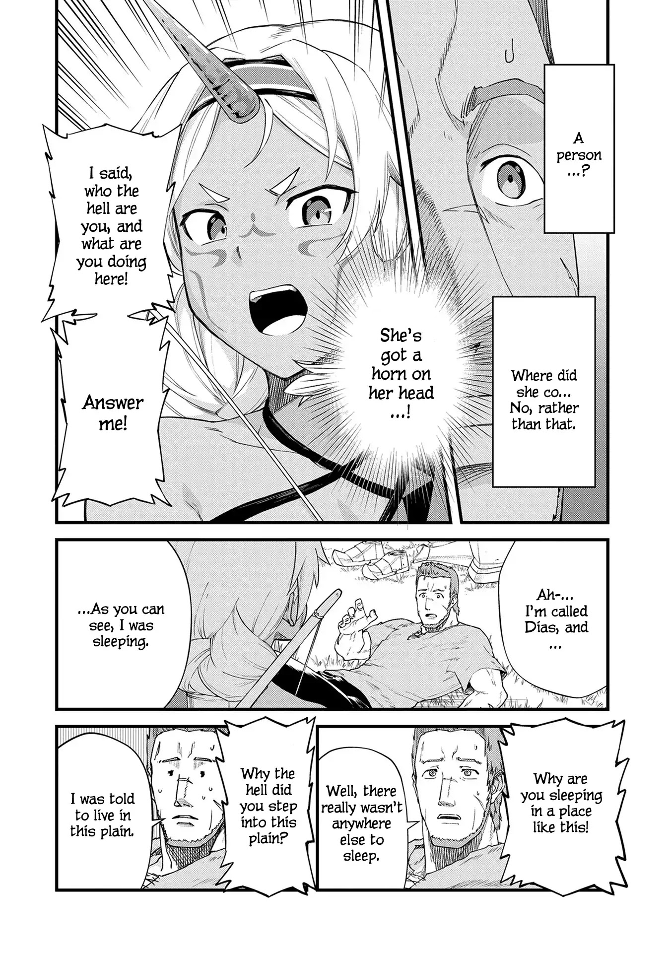 The Population Of The Frontier Owner Starts With 0. "Dias The Blue" And A Blue Horned Girl. chapter 1 page 16