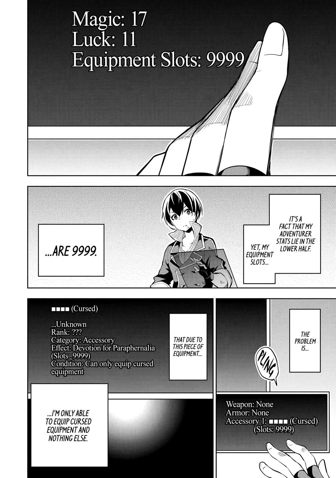 The Strongest Swordsman Has Zero Equipment Slots, but He Can Equip up to 9999 Items if It’s (Cute) Cursed Equipment chapter 1 page 25