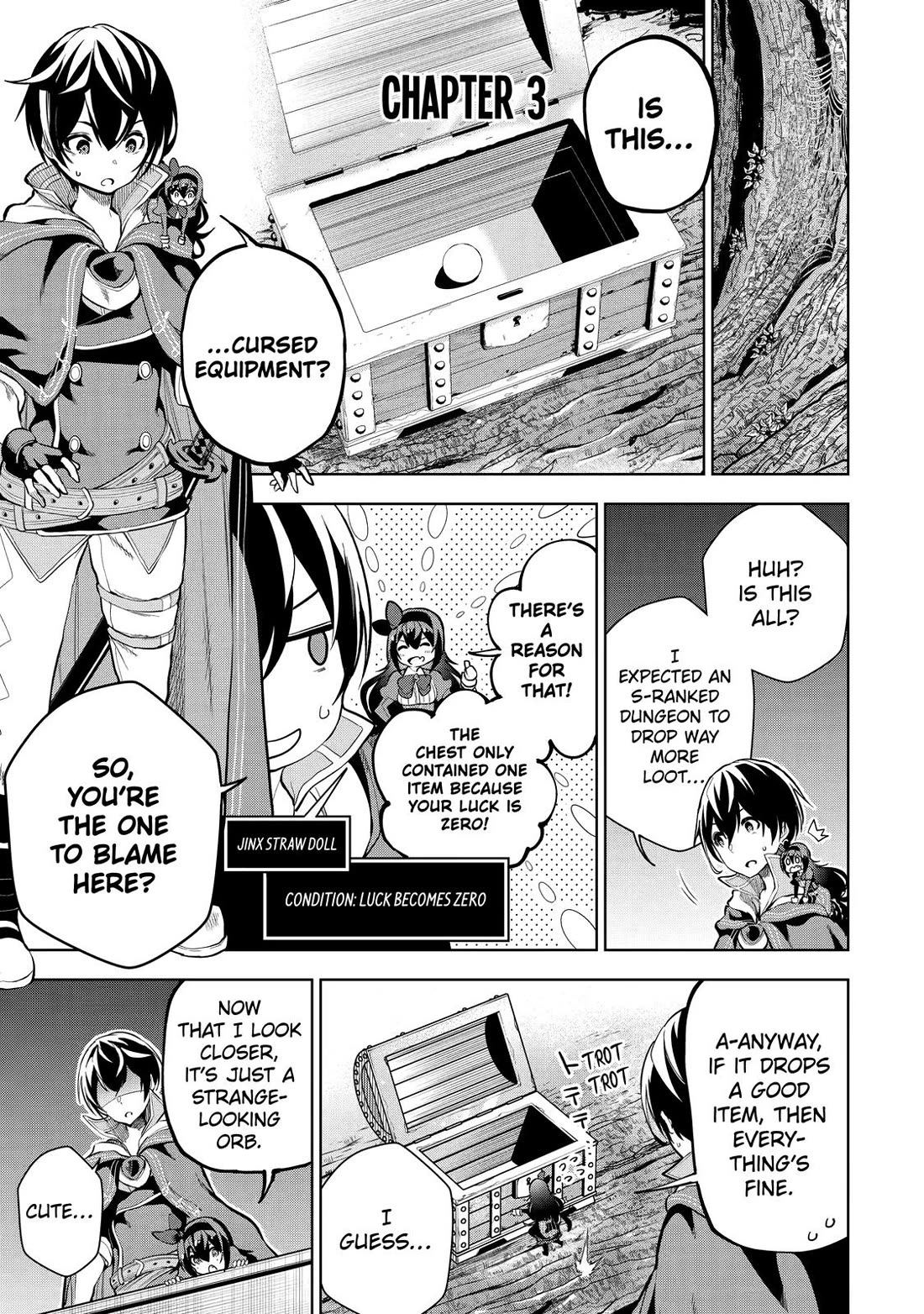 The Strongest Swordsman Has Zero Equipment Slots, but He Can Equip up to 9999 Items if It’s (Cute) Cursed Equipment chapter 3 page 1