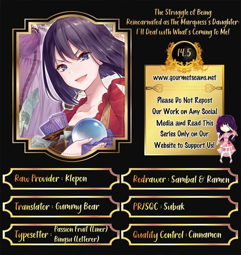 The Struggle of Being Reincarnated as the Marquess's Daughter: I'll Deal with What’s Coming to Me! chapter 14.5 page 1