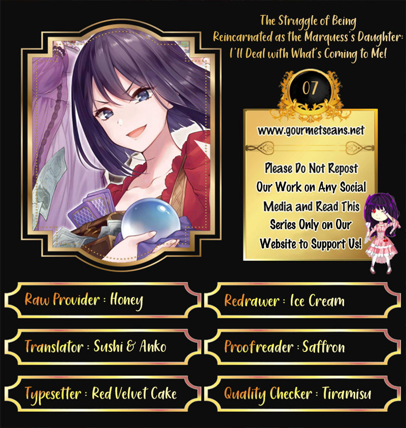 The Struggle of Being Reincarnated as the Marquess's Daughter: I'll Deal with What’s Coming to Me! chapter 7 page 1
