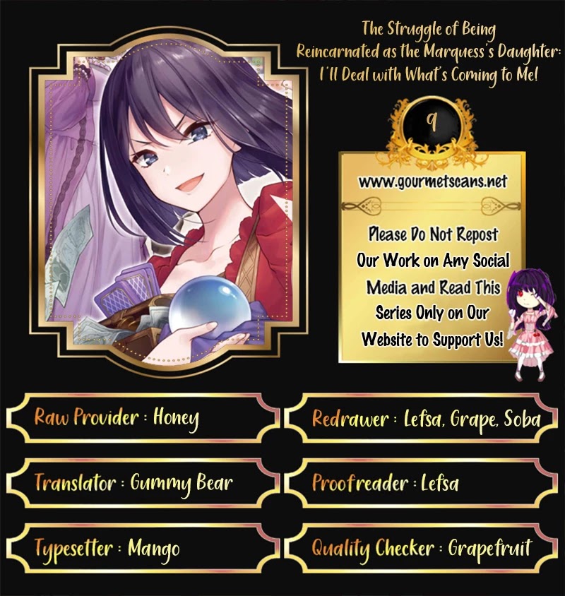 The Struggle of Being Reincarnated as the Marquess's Daughter: I'll Deal with What’s Coming to Me! chapter 9 page 1
